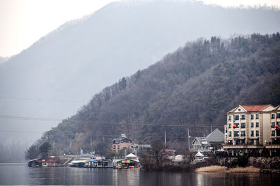 Scenic view of river and mountains