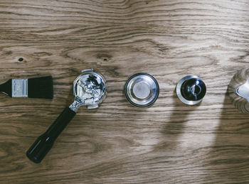 High angle view of objects on table