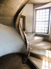 High angle view of spiral staircase in building