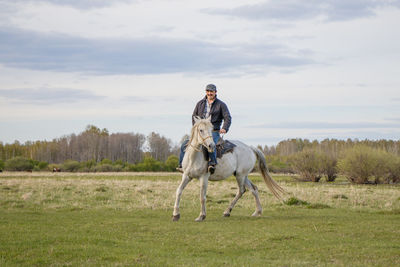 Man riding horse in a field