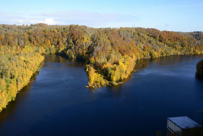 Scenic view of lake against sky during autumn