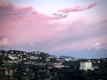 Houses in town against sky