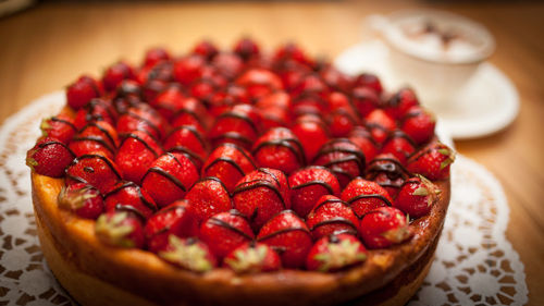 Close-up of cake in plate on table