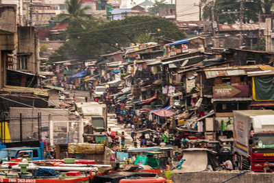 High angle view of street in city