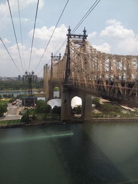 Suspension bridge over river