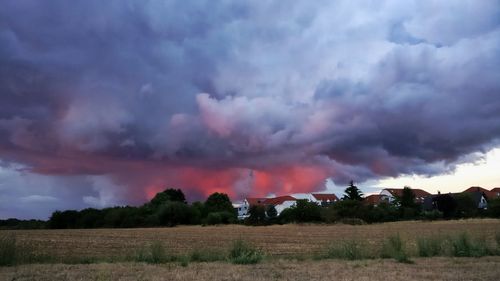 Scenic view of field against cloudy sky