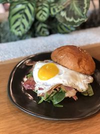 Close-up of breakfast served on table