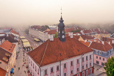 High angle view of buildings in city