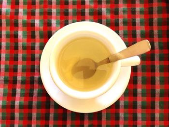 Directly above shot of tea cup on table