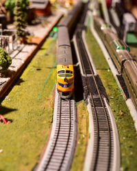 High angle view of toy train set