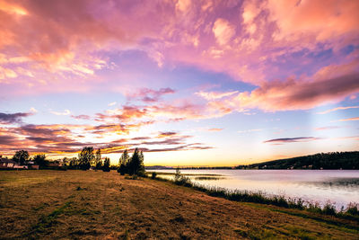 Scenic view of field against sky during sunset