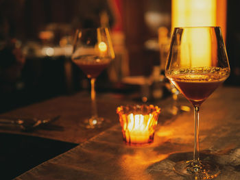 Wine glasses on table