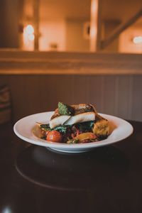 Close-up of food in plate on table