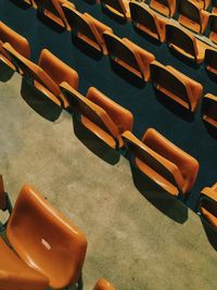 High angle view of chairs in stadium