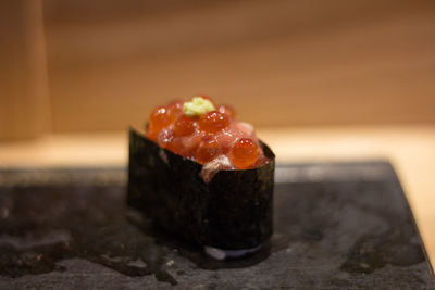 Close-up of sushi on table