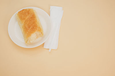 High angle view of breakfast on table