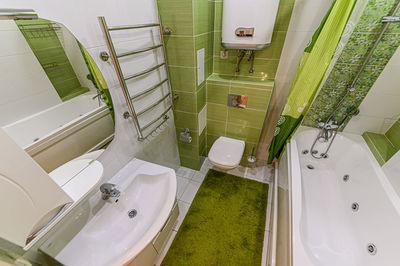 High angle view of white bathroom