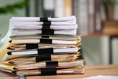 Stack of books on table