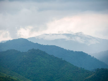 Beautiful nature of hills and mountains complex with morning mist atmosphere.