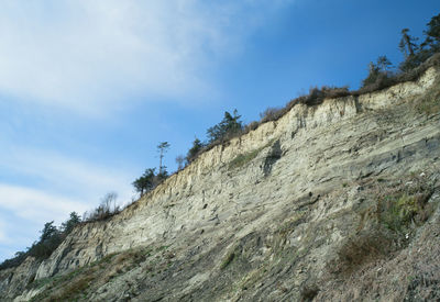 Low angle view of rock formation against sky