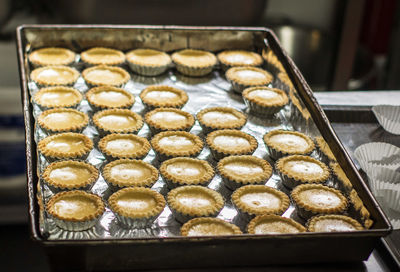 High angle view of dessert in tray