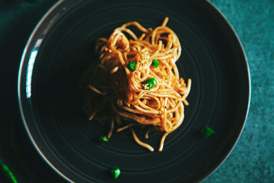 High angle view of food in plate