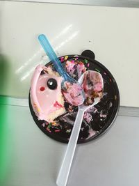 High angle view of ice cream on table