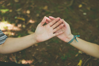 Cropped image of women hands over field