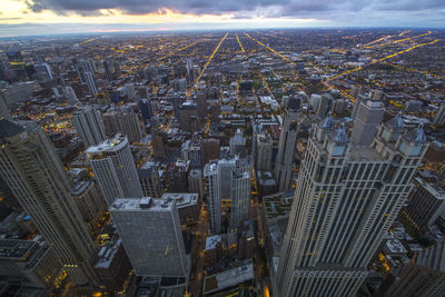 High angle view of modern buildings in chicago