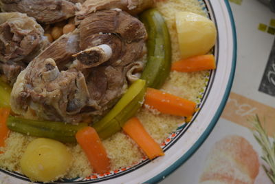 High angle view of food in bowl