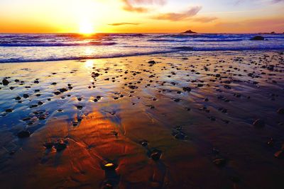 Scenic view of beach during sunset