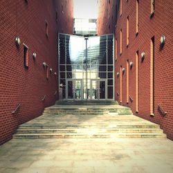 View of walkway in city