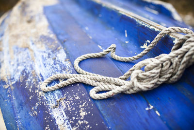 Close-up of rope tied on  a boat