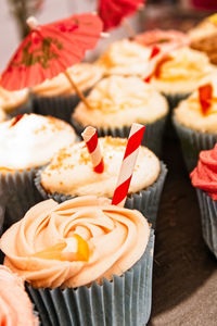 Close-up of cupcakes on table