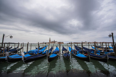 View of gondolas in the venice lagoon, venice, italy