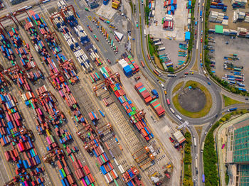 High angle view of traffic on road in city