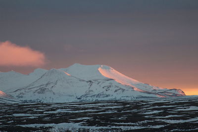 Scenic view of snow covered mountains