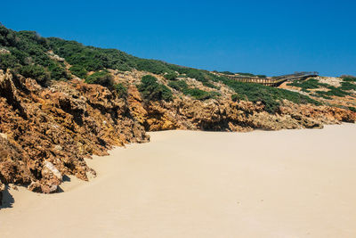 Scenic view of landscape against clear blue sky