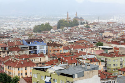 High angle view of townscape against sky