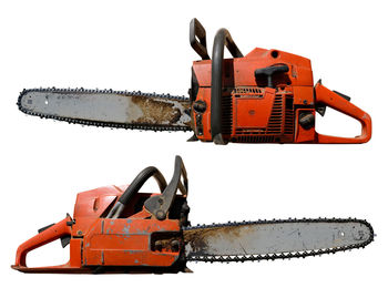 Close-up of machine part against white background