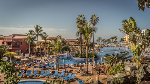 View of swimming pool at seaside