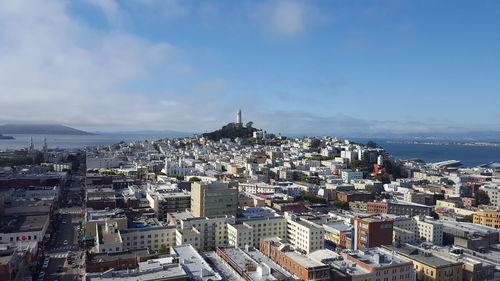 High angle view of buildings in city