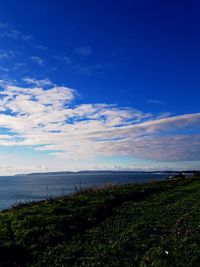 Scenic view of sea against blue sky