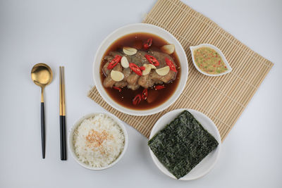 High angle view of food on table