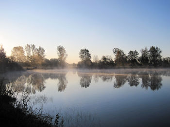 Scenic view of lake against clear sky