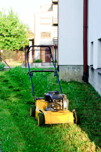 Yellow machinery on field