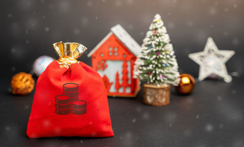 Close-up of christmas decorations on table