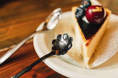 High angle view of dessert in plate on table