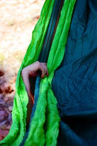 High angle view of woman with leaves