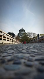 Surface level of walkway along buildings